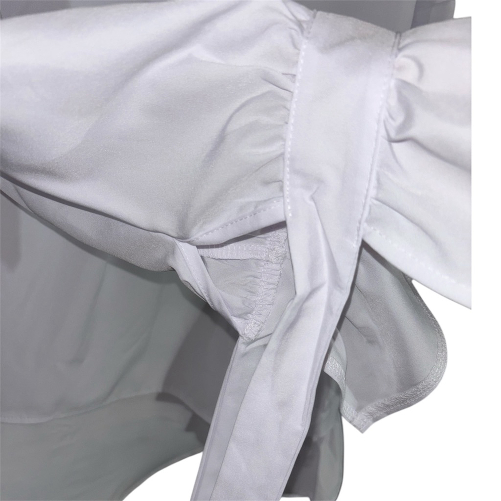 White Oversized Hi-Lo Blouse with Ruffled Cuffs & Tie Sleeves Boutique Size - Picture 6 of 11